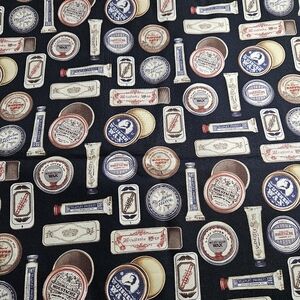 Vintage Grooming Toiletry Tin & Tube Print Fabric By The Yard